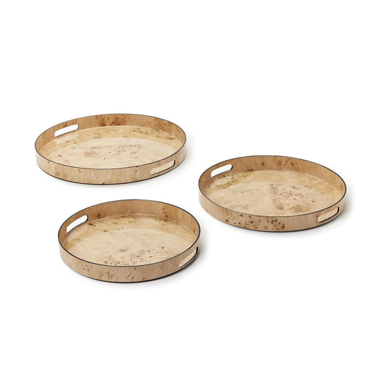 Burled Wood Pattern Round Tray, Set of 3