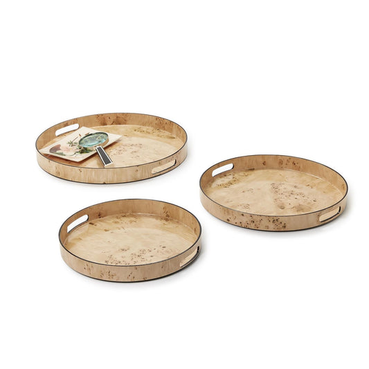 Burled Wood Pattern Round Tray, Set of 3