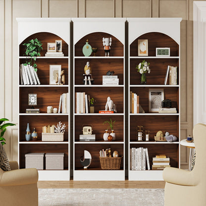 Vintage Arched 5-Tier White & Oak Library Bookcase