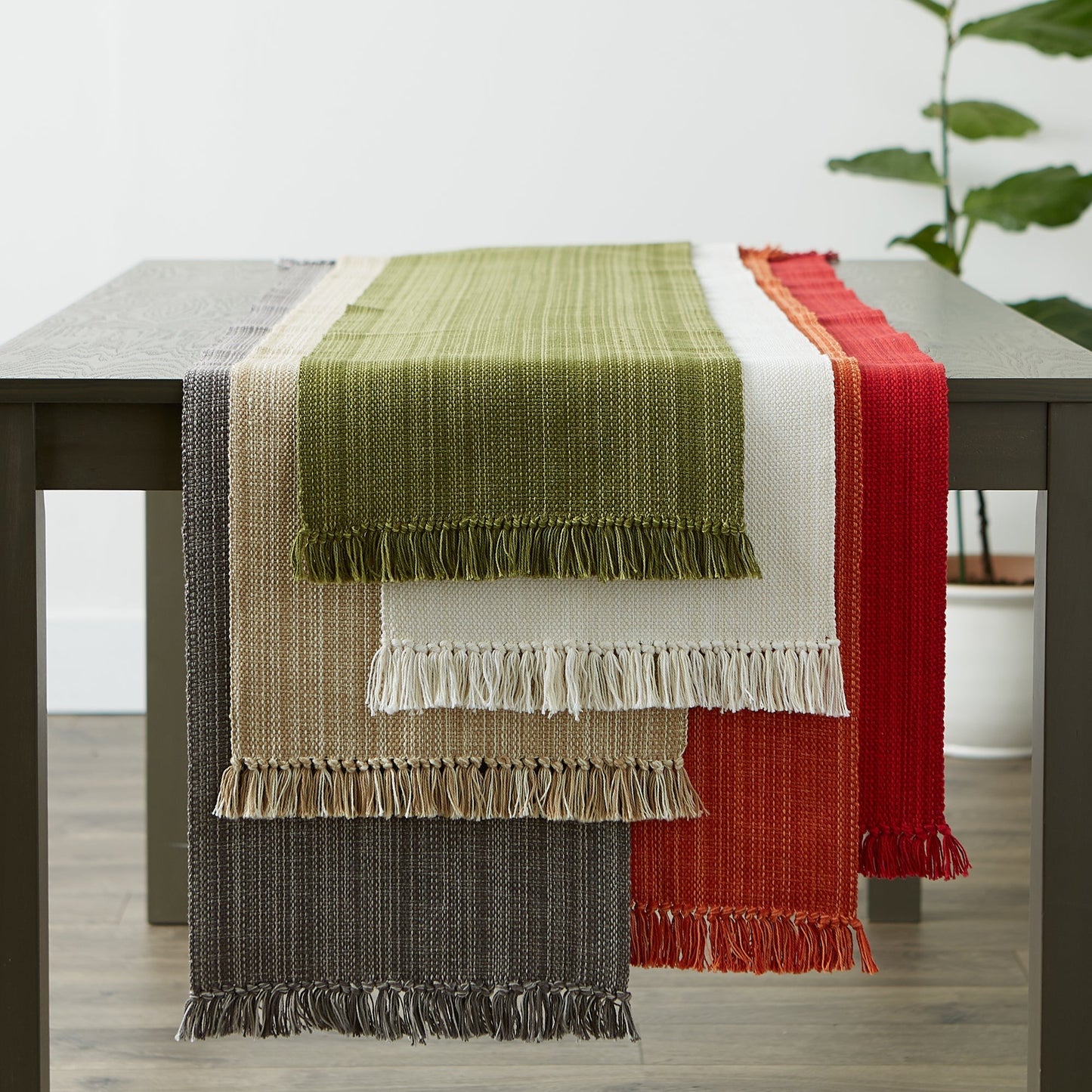 Taupe Variegated Fringe Table Runner 13X72