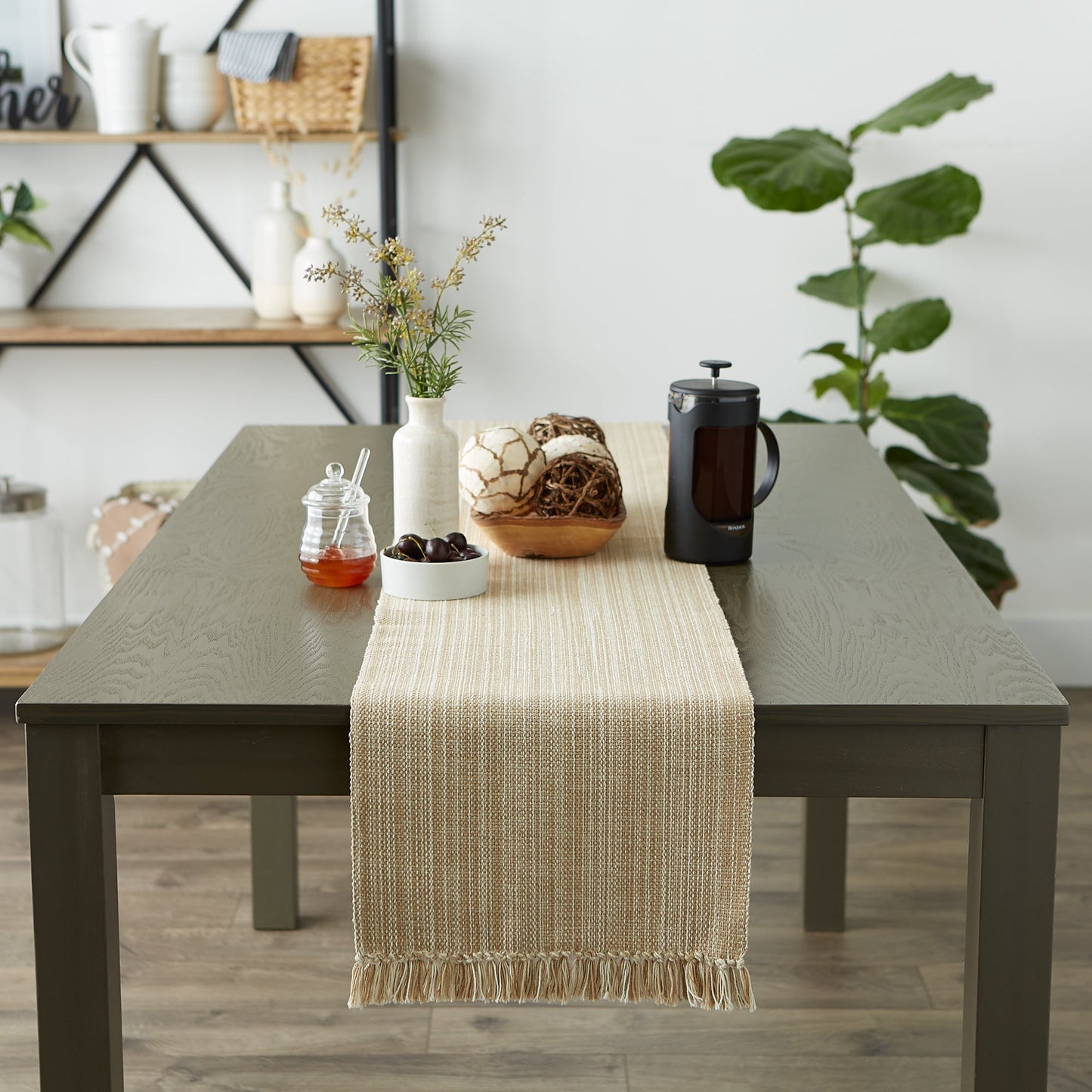 Taupe Variegated Fringe Table Runner 13X72