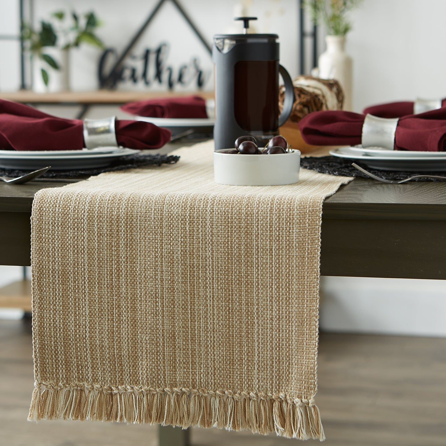 Taupe Variegated Fringe Table Runner 13X72