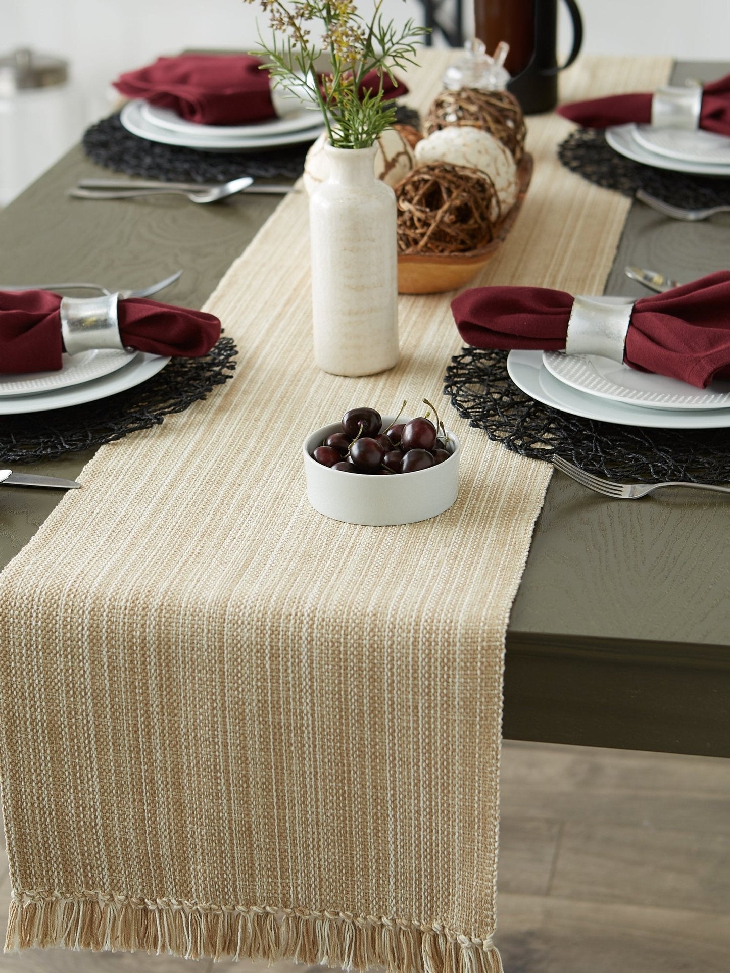 Taupe Variegated Fringe Table Runner 13X72